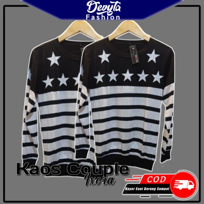 Kaos COUPLE salur bintang lengan panjang