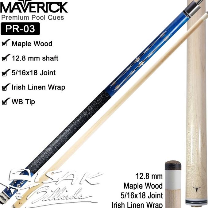 Maverick Pool Cue Pr-03 - Premium Maple Stick Billiard Stik Biliar Ori