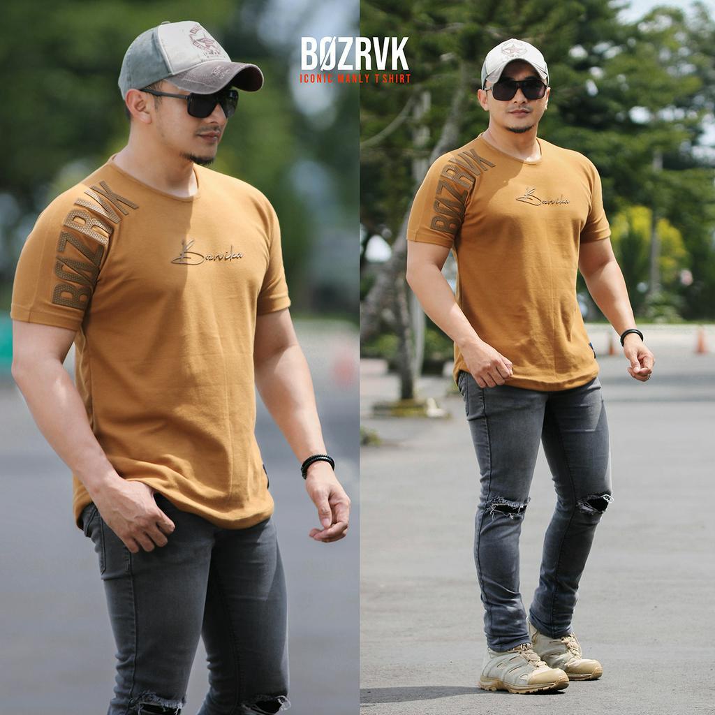 KAOSBOS.ID - Kaos Distro Pria Coklat Tua Lengan Pendek Tanpa Kerah