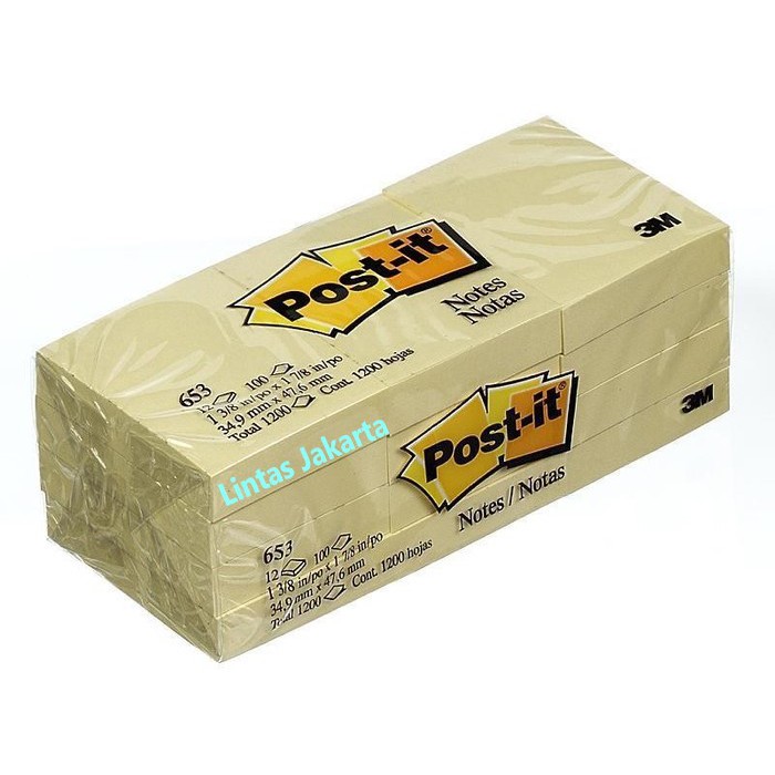 Post it / Stick Note 653 merk 3M ( Isi 12 pad )