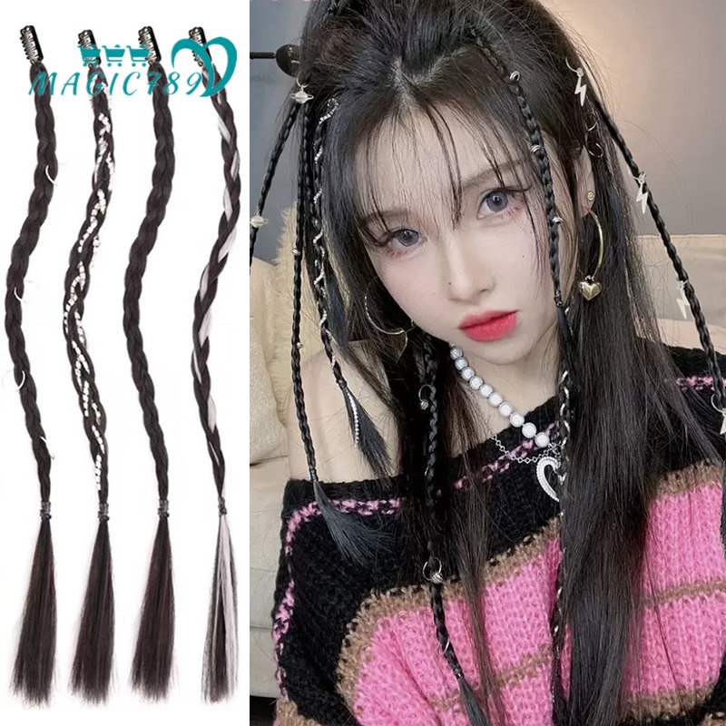 Papaozhu 2PCs Trendy Perak Bintang Hati Kupu-Kupu Pesona Rumbai Rantai Mengepang Rambut Ekstensi Potongan Y2K Gaya Warna-Warni Rambut Gimbal Wig Kepang Untuk Wanita Perempuan