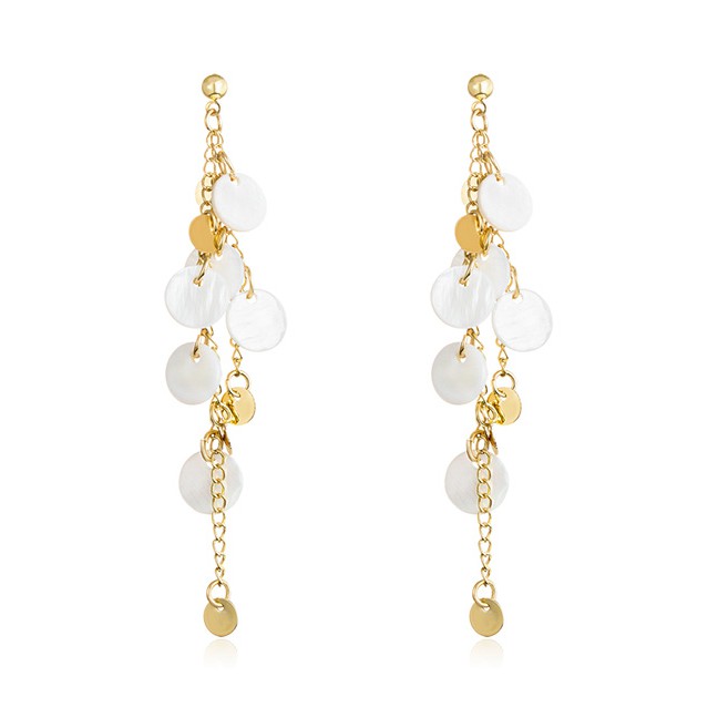 LRC Anting Tusuk Fashion Real Gold Alloy Shell Tassel Earrings F79763