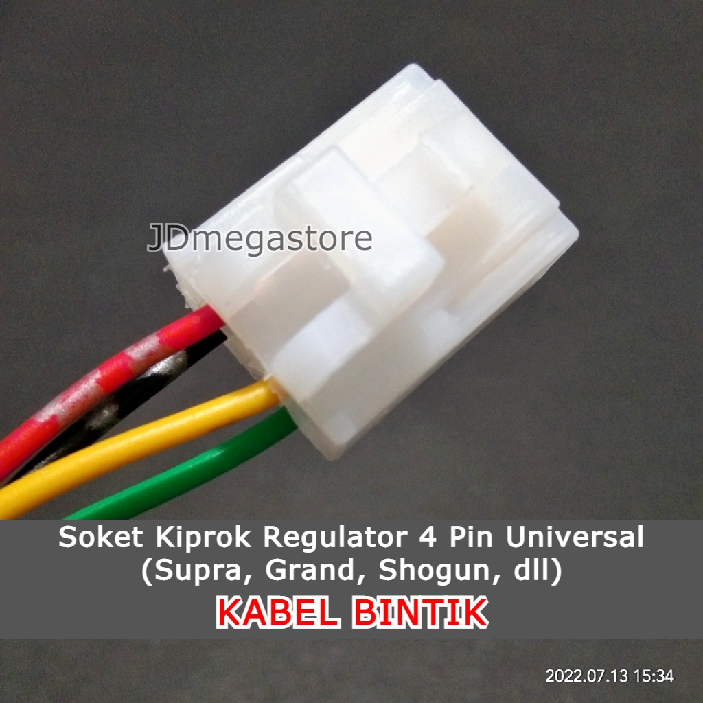 (Grosir/COD) Soket Kiprok/Regulator 4 pin Universal + kabel bintik (Supra, Grand, Shogun,dll)