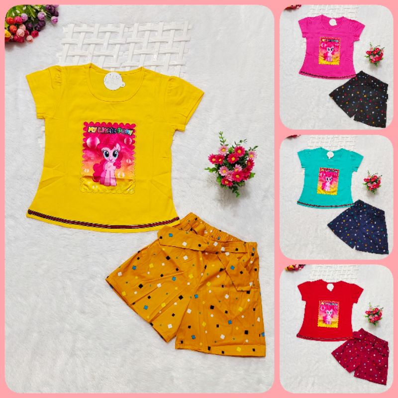 Setelan anak cewek usia 1-10 tahun bordir kuda pony / baju anak perempuan celana rok bordir unicorn 