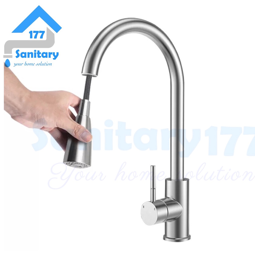 Kran sink Tarik stainless 304 Meja stik 17ST-Keran air dapur stenlis wastafel washtafel bak cuci piring kitchen bonus tempat sabun cair tanam panas dingin mixer hot cold stenlis murah