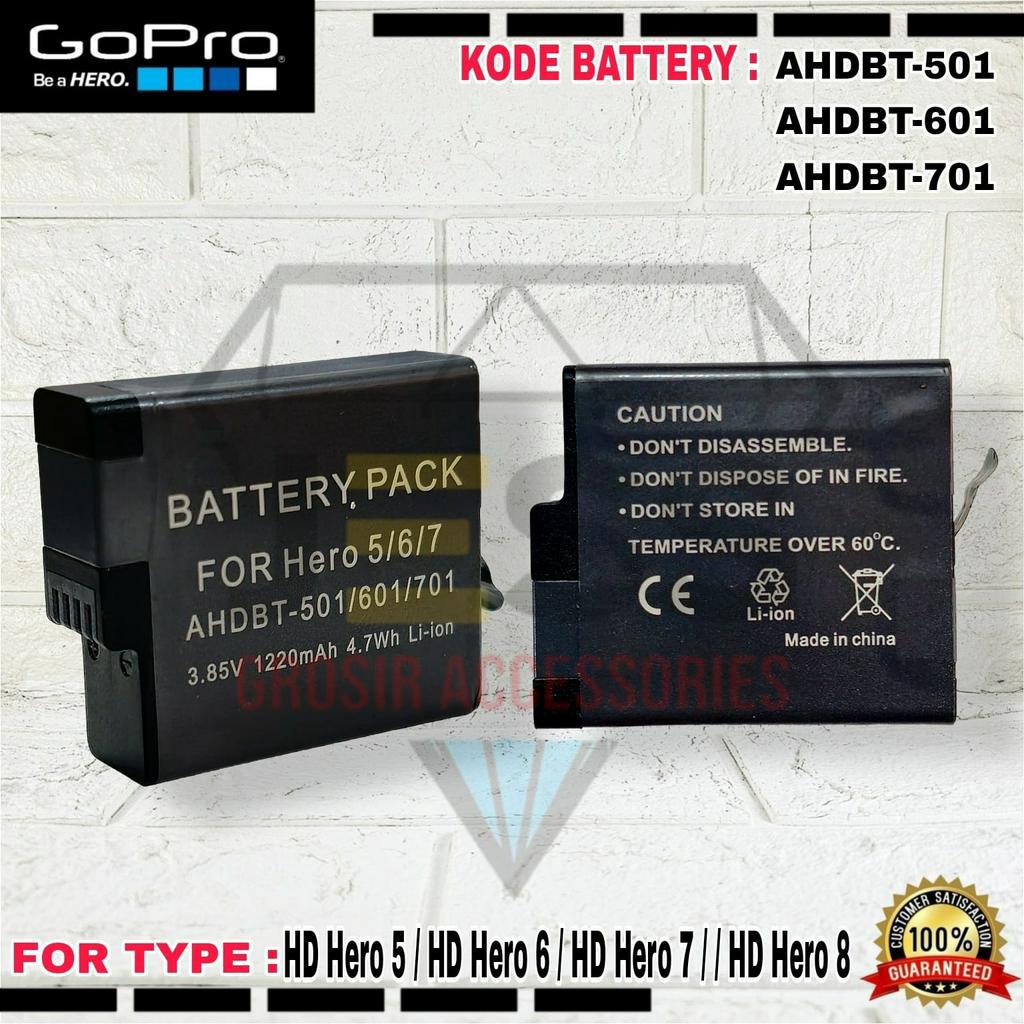 Baterai Original GoPro Replacement Battery Taffware 1220mAh AHDBT-501 AHDBT-601  AHDBT-701 For Type Hero 5 , Hero 6 , Hero 7 , Hero 8