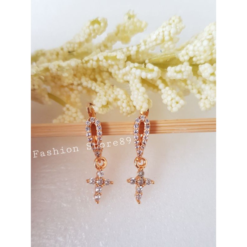 Ready Anting Jurai Tusuk Fashion Salib Full permata bestseller bestquality perhiasan lapis emas 18K