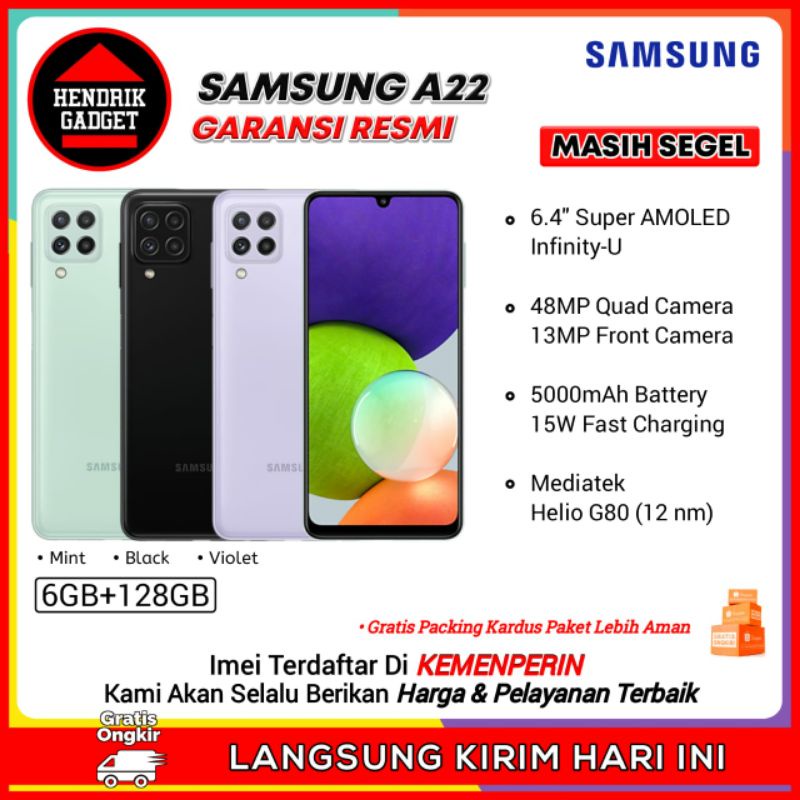 hp samsung A22 6 128 segel garansi resmi