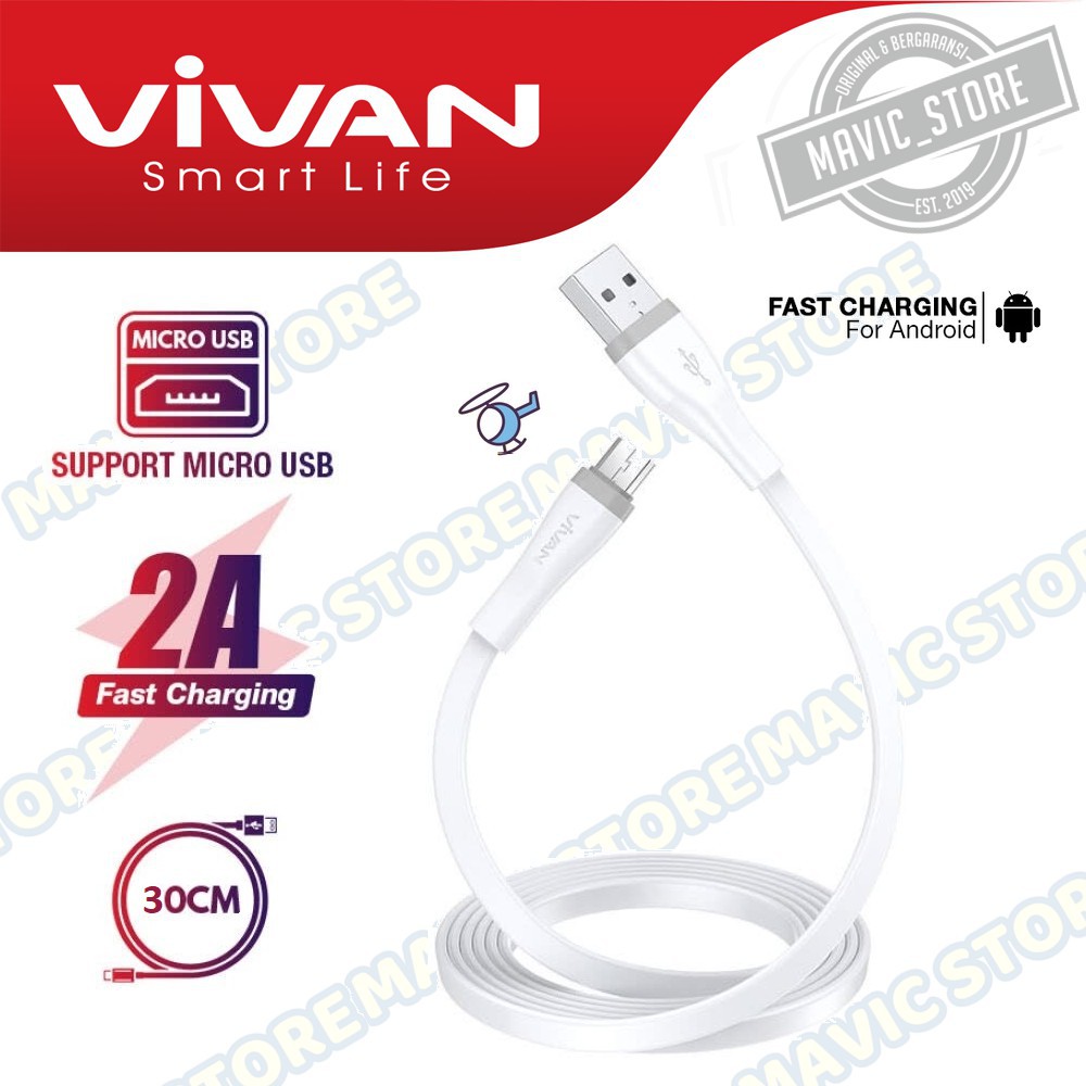 VIVAN SM30S Kabel Data Micro USB Fast Charging For Android 2A 30CM - Garansi Resmi 1 Tahun