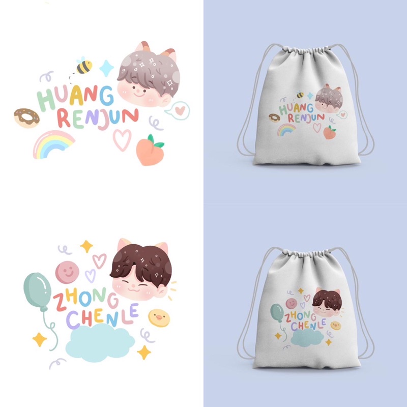 Tas Serut atau String Bag dan Tote Bag Bergambar Cute Doodle Member NCT Dream &amp; NCT 127/SM Entertaiment