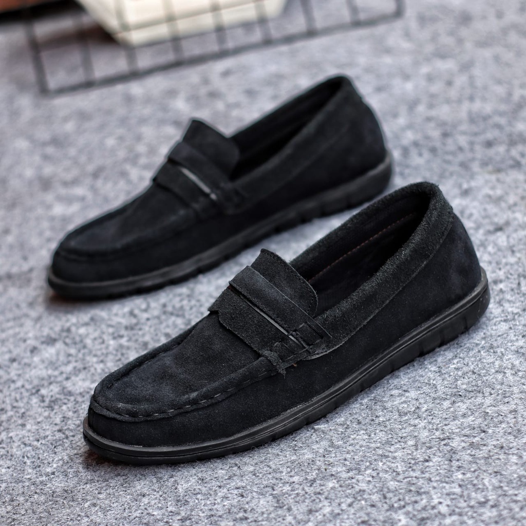 JUSTIN Sepatu Kasual Pria Slip On Pria Kulit Asli Trendy Kekinian Slop Cowok Terbaru Murah