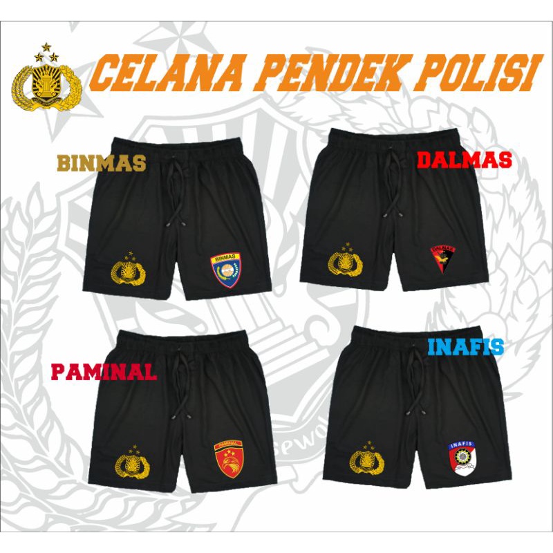 Celana pendek Paminal Polri Inafis Dalmas Binmas Logo Polri / Black Short Pants