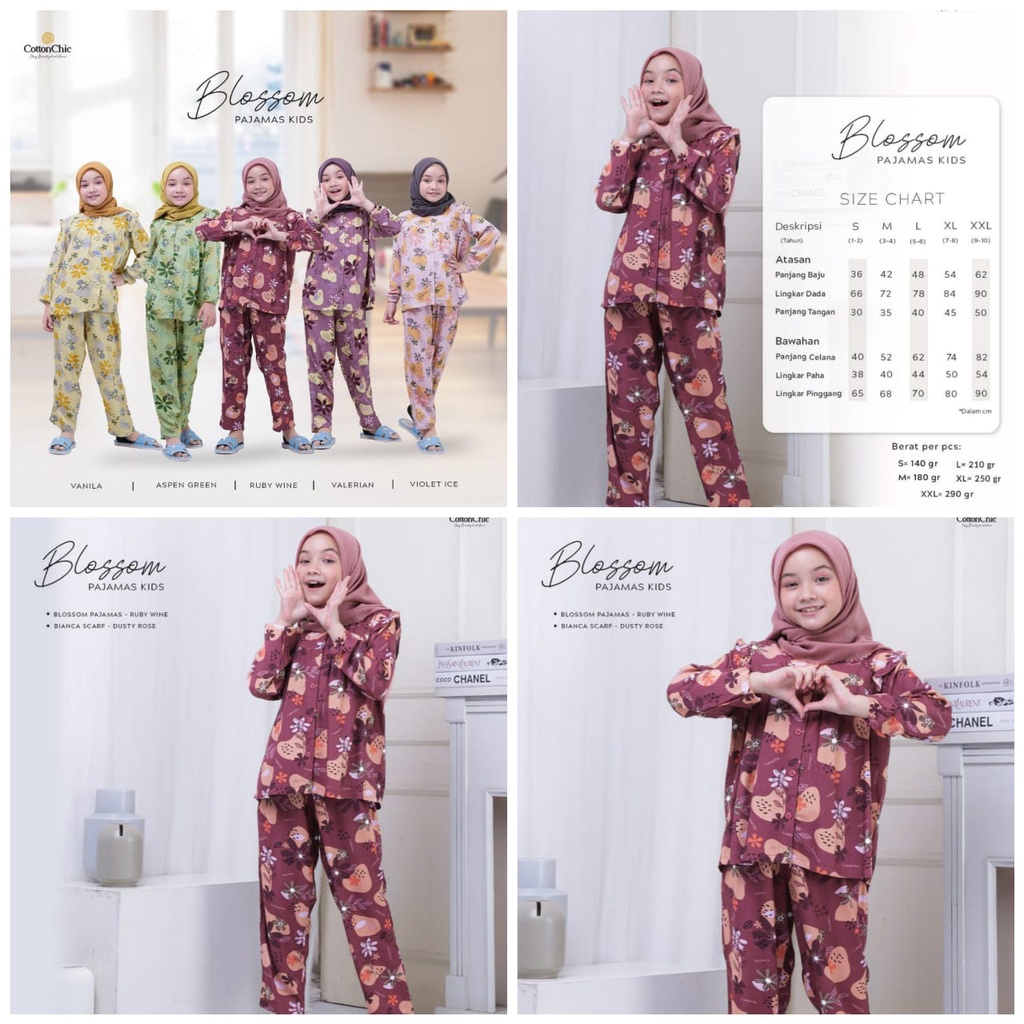 Blossom pajamas Kids Ruby Wine Cotton Chic