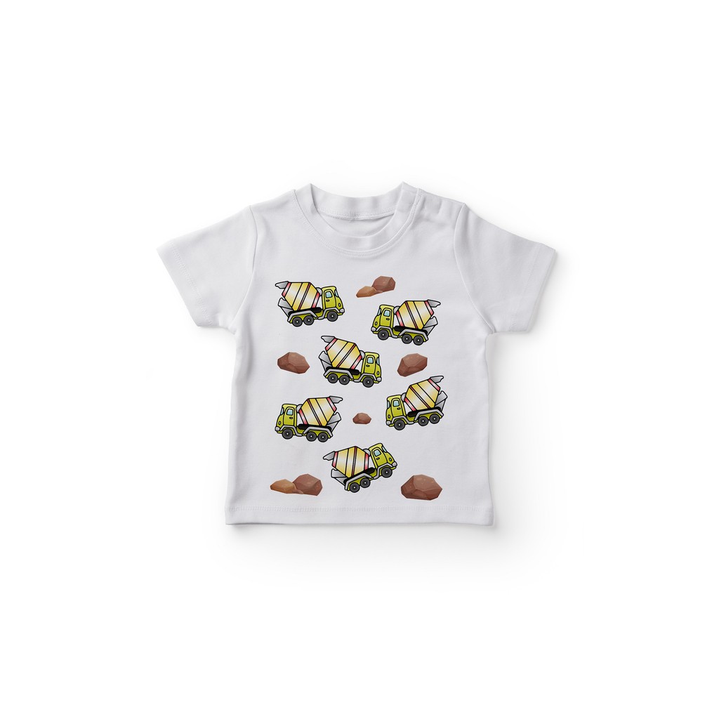 GKAHTM688 Kaos Anak Motif Truk Molen Mainan Melewati Batu Baju Anak Lengan Pendek Combed 30s Hitam