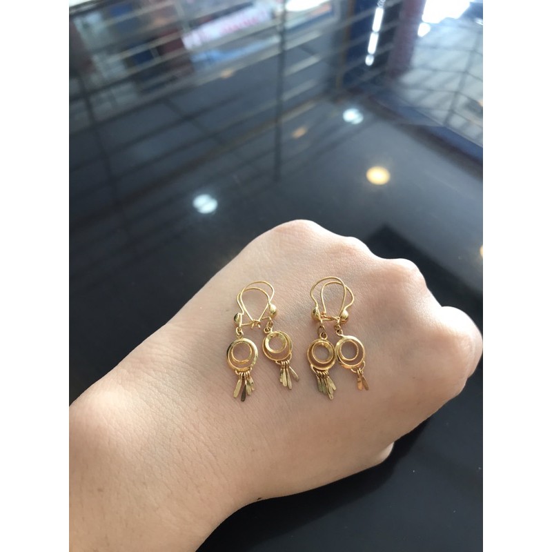 Anting hook gantung bulat emas asli