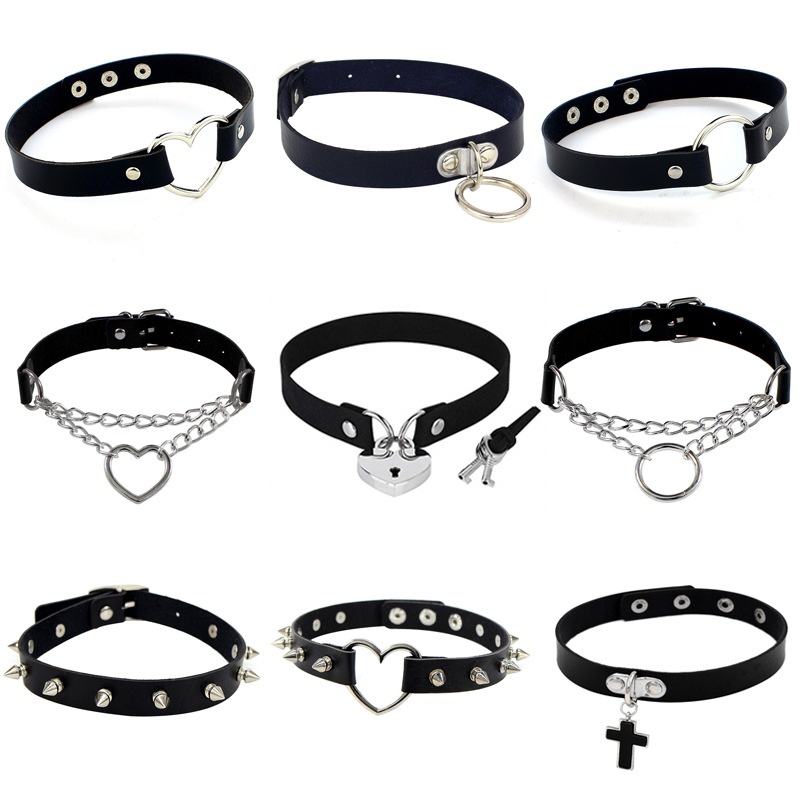 Kalung Choker Bahan Kulit Gaya Gothic Punk Rock Klasik Untuk Wanita