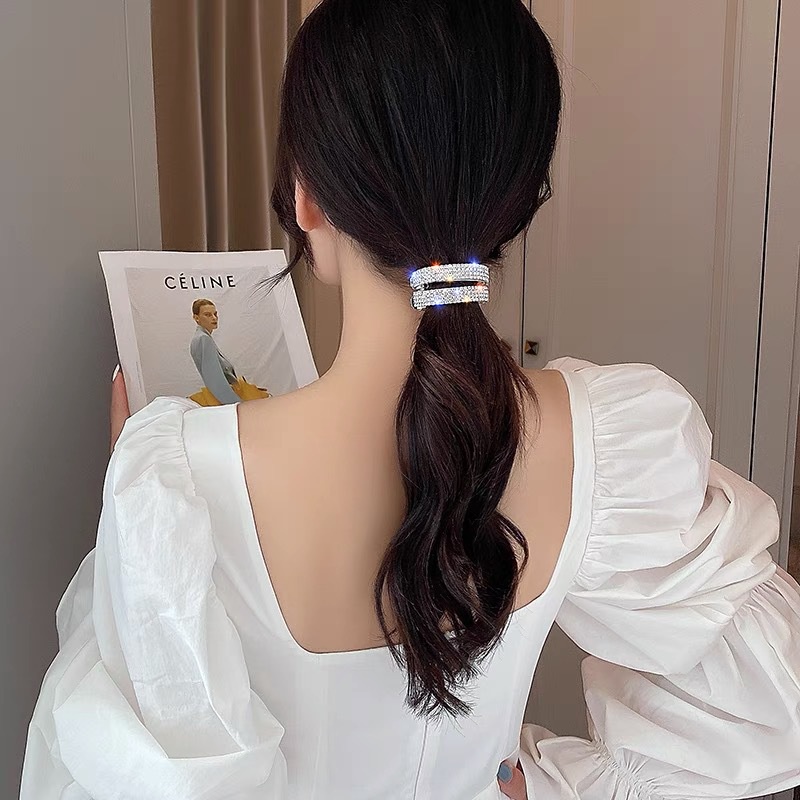 Aksesoris Jepit Rambut Ponytail Bahan Logam Aksen Berlian Gaya Korea Untuk Wanita