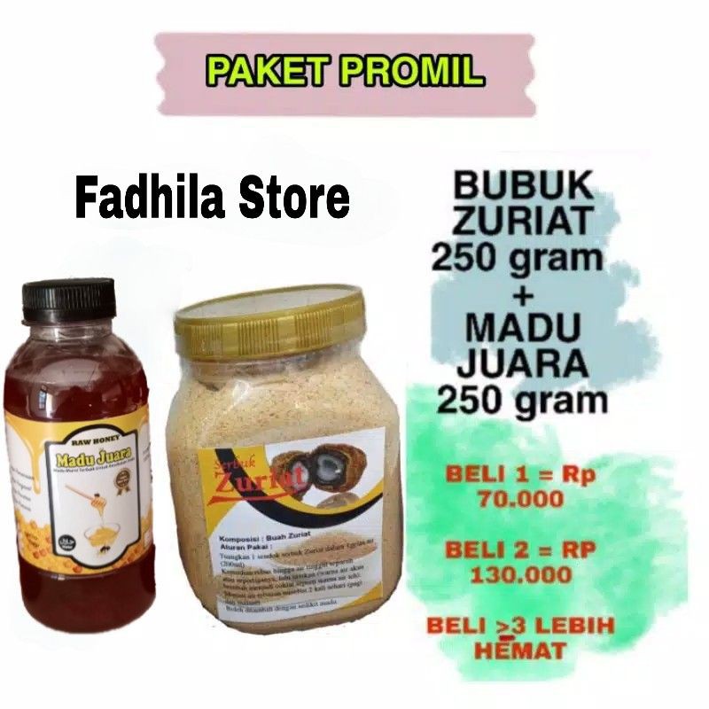 

PAKET PROMIL SERBUK BUAH ZURIAT 250 gram & MADU JUARA 250 gram