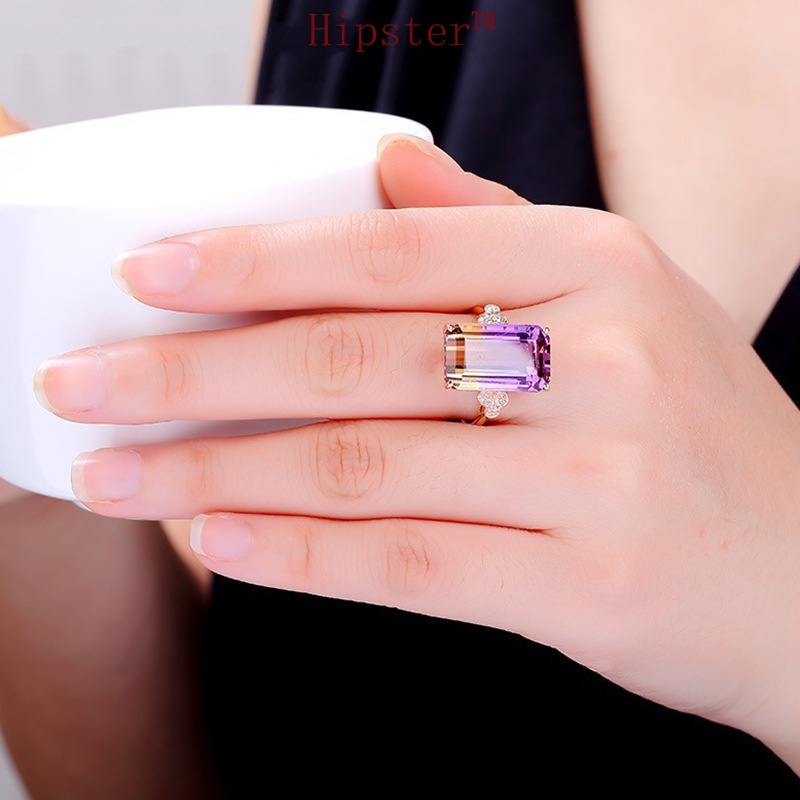 Hot Fashion Elegant Inlaid Square Amethyst Ring