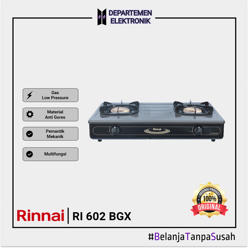 Rinnai RI 602 BGX – Kompor Gas 2 Tungku MURAH BANGET / GARANSI RESMI