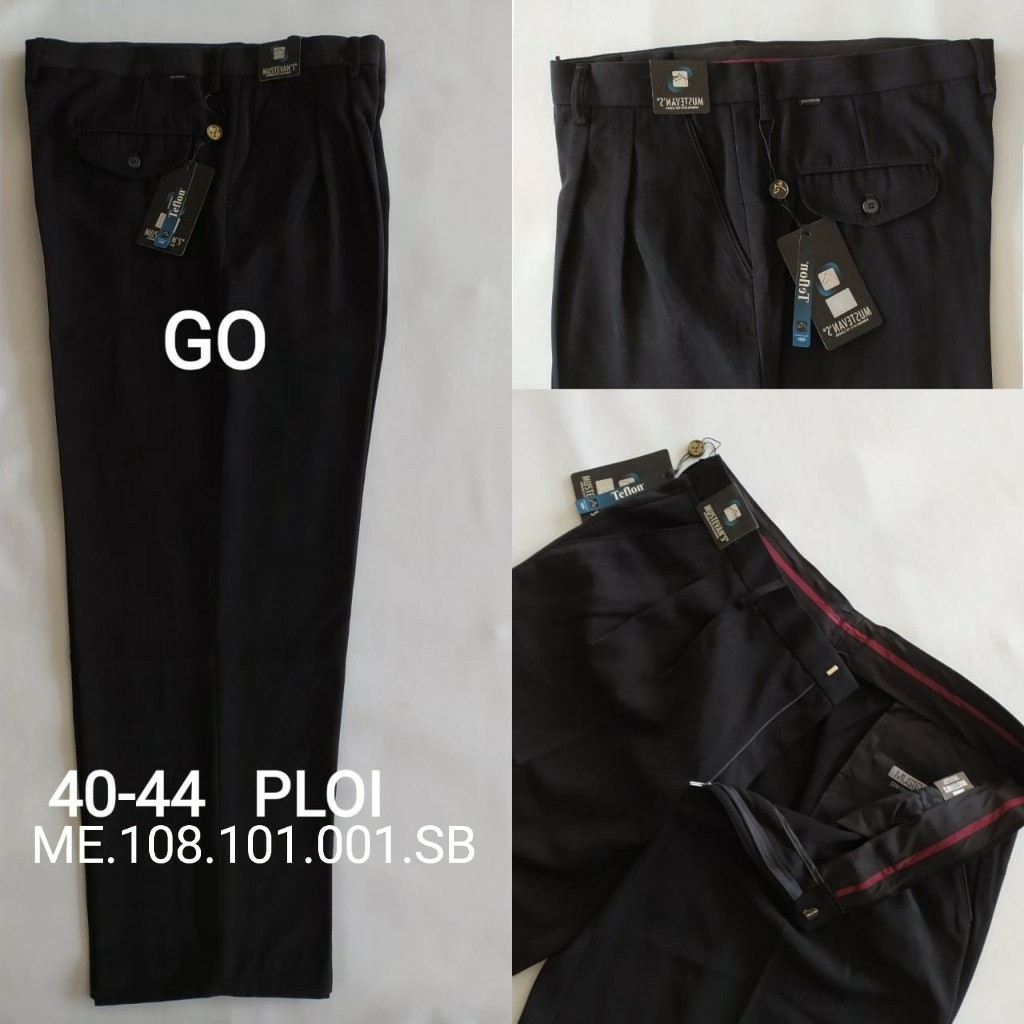 BB MUSTEVANS PLOI BigSize Celana Panjang Hitam Pria Sopan Formal Teflon Streacth Motif Super Black