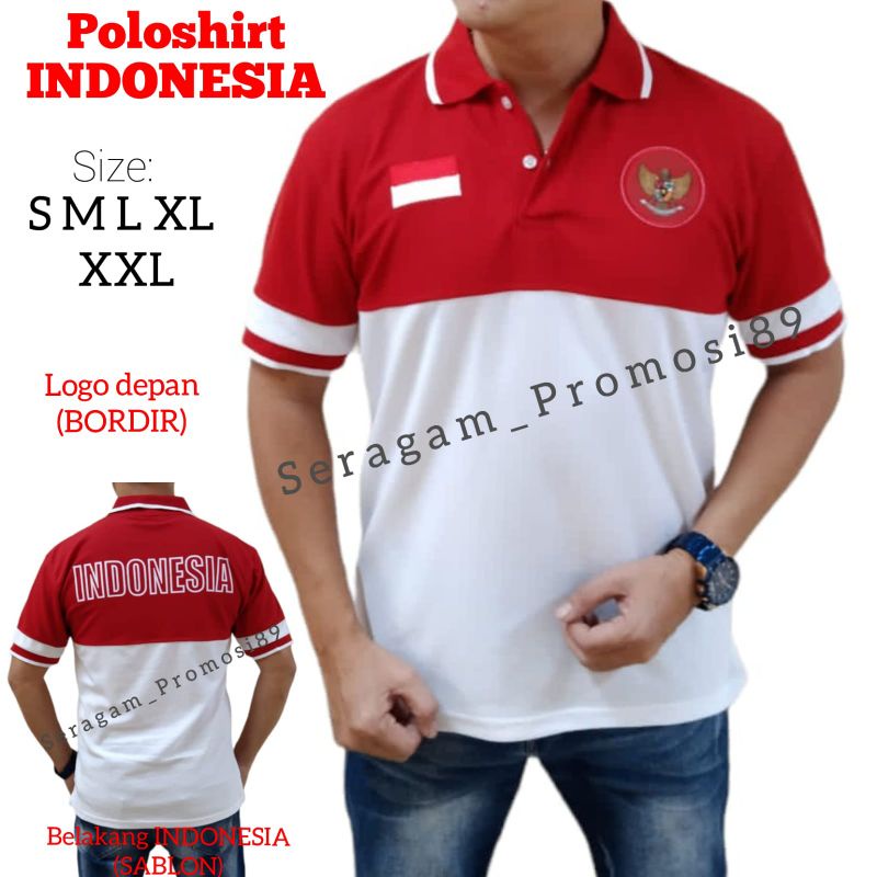 Kaos kerah merah putih INDONESIA / Kaos kerah 17 agustus INDONESIA /
