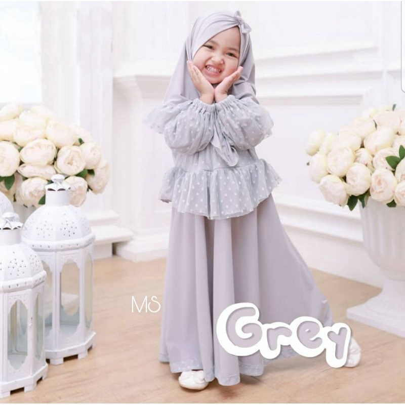 PCS SYARI CINDY KID GAMIS ANAK PEREMPUAN MOSCREPE TILE DOT MS ADA VIDEO REVIEW ASLI PRODUK