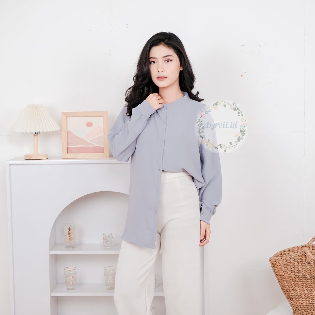 Reva Blouse Cringkle - Kemeja Blouse - Kemeja Polos - Atasan Wanita - Oneck Longsleeve