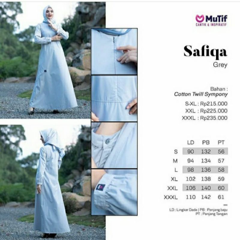 Mutif MV 23 Safiqa Grey - Baju Muslim Gamis Dress Casual Premium Ori Terbaru