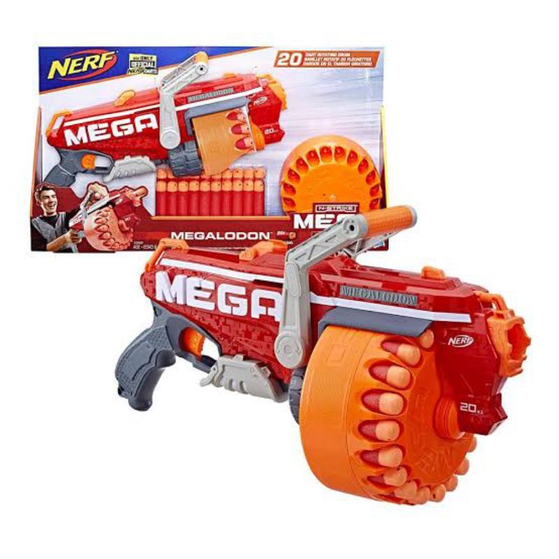 Nerf Mega Megalodon 20 dart drum / Mainan Pistol Tembak Anak Peluru Nerf