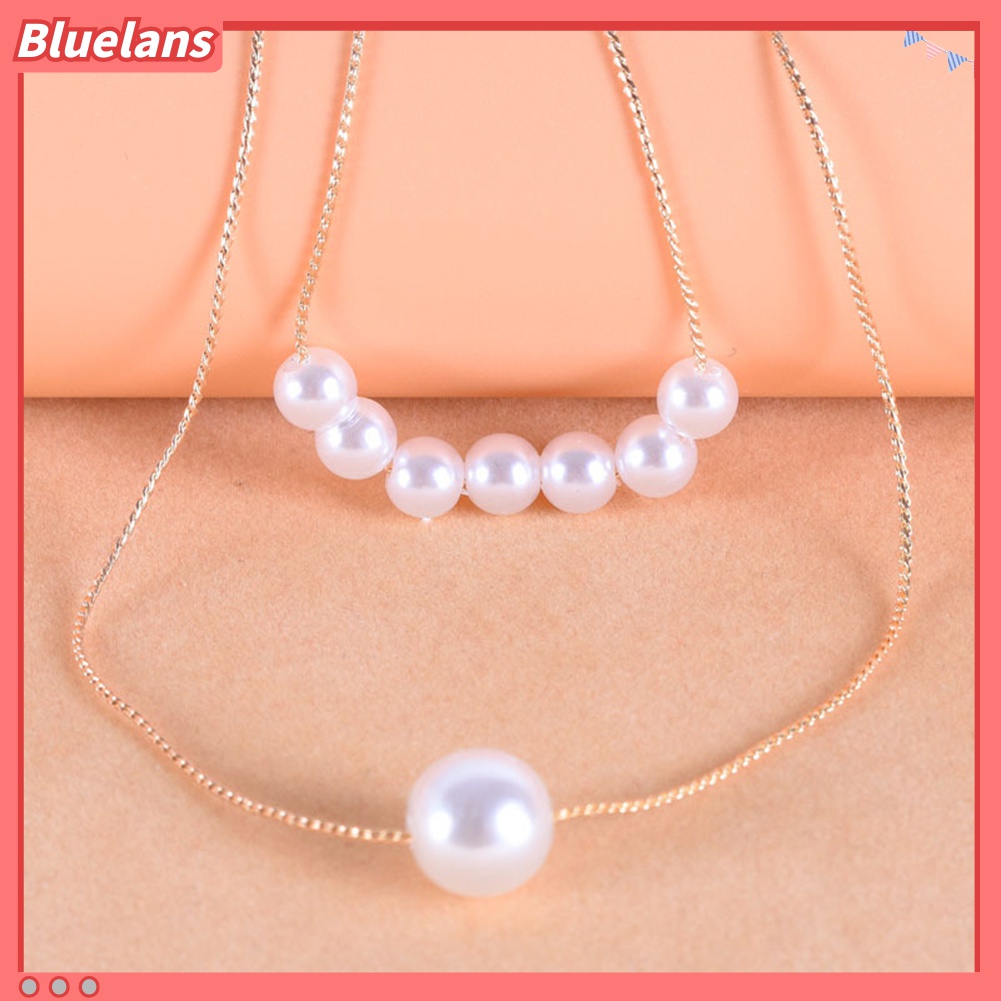 Kalung Rantai Double Layer Liontin Mutiara Tiruan Gaya Korea Jepang Untuk Wanita