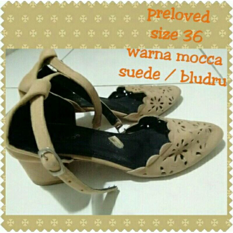 Sepatu Hak Tahu Pump High Heels Dalleya Shoes Bludru Suede Mocca 3 cm Wanita Preloved Murah