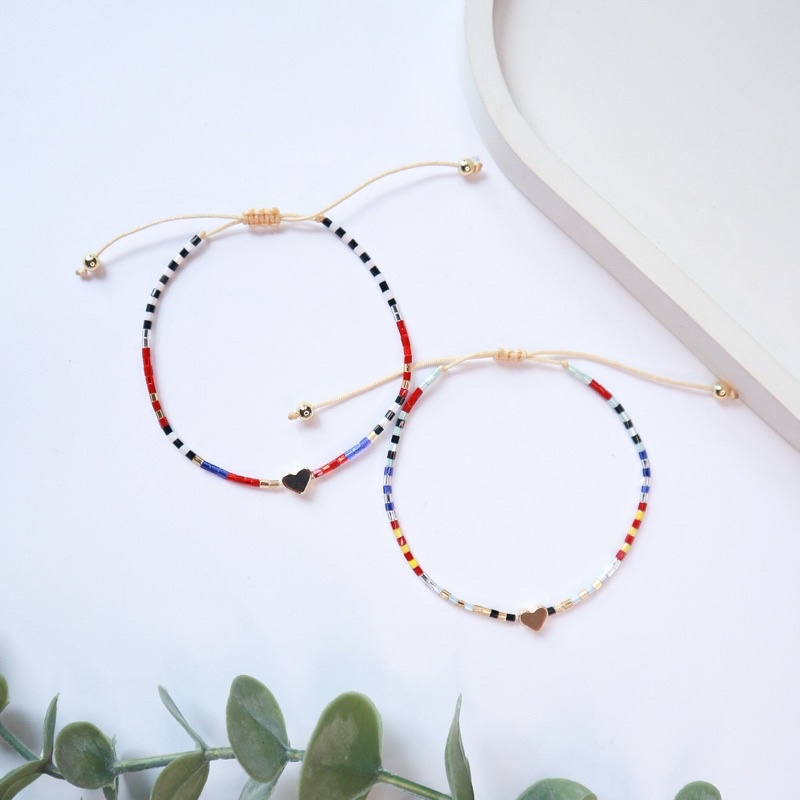 Gelang Beads Love Heart / Gelang Tali / Gelang Korea Kpop / Gelang Simpel / Gelang Tipis
