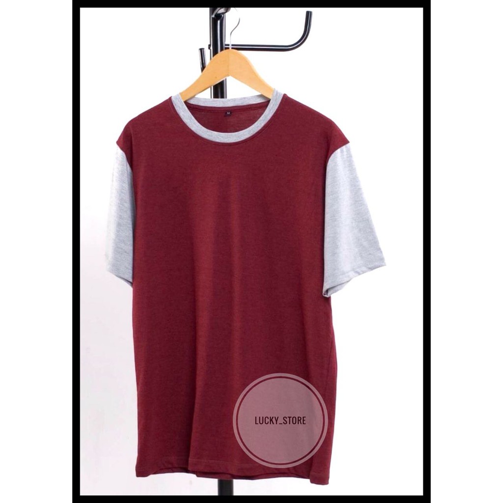  Kaos  Polos APLIKASI Maroon Three Tone Grey Misty Kaos  