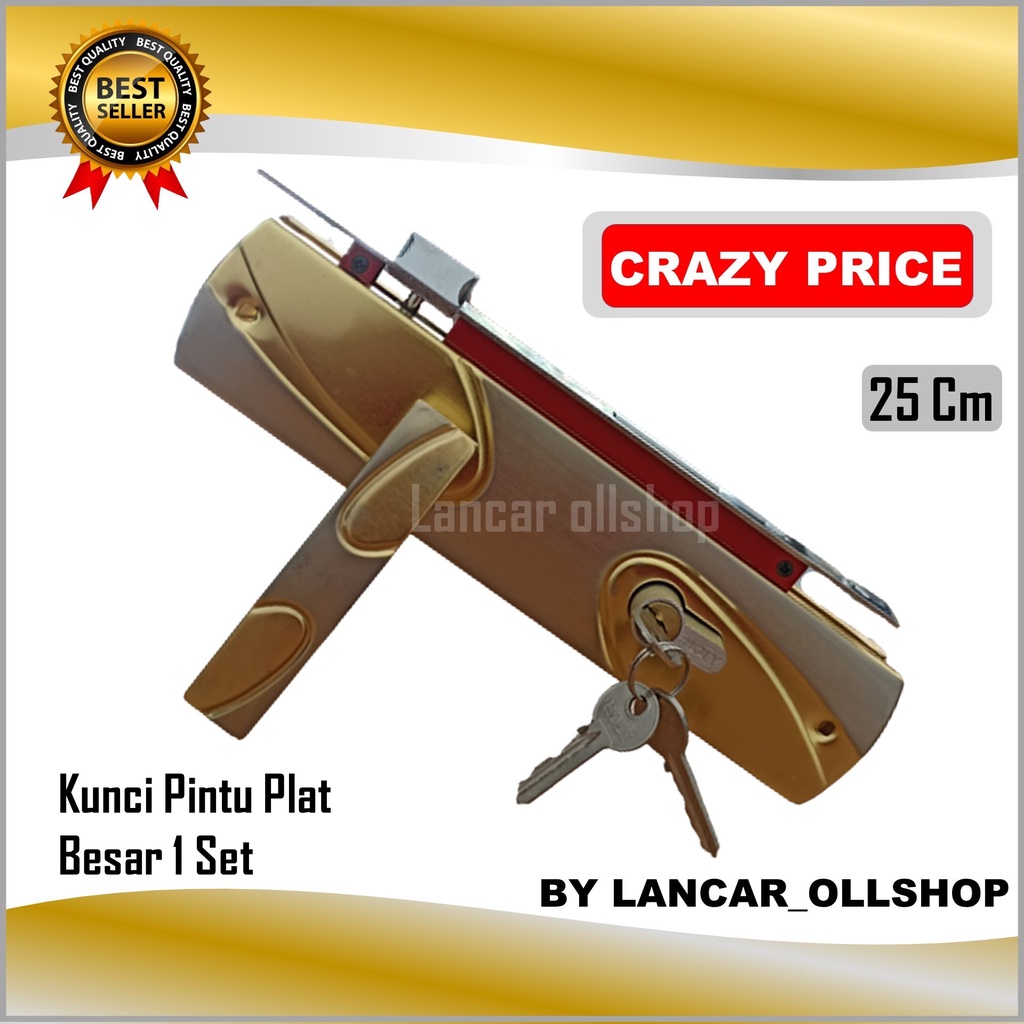 kunci pintu besar plat putih kuning panjang 25 cm / handel pintu besar plat