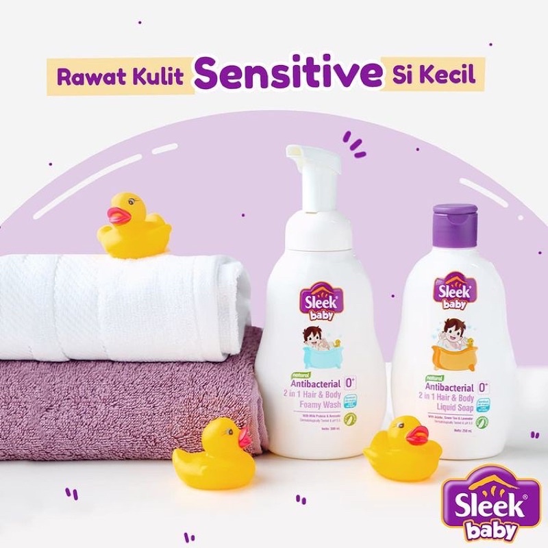 SLEEK BABY Antibacterial 2 in 1 Hair &amp; Body LIQUID SOAP Botol 120 ml &amp; 250 ml - Tidak Pedih di Mata - 0m+