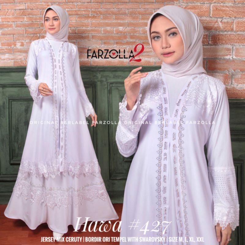 Abaya Turkey putih bordir swarovsky hawa 427   Farzolla