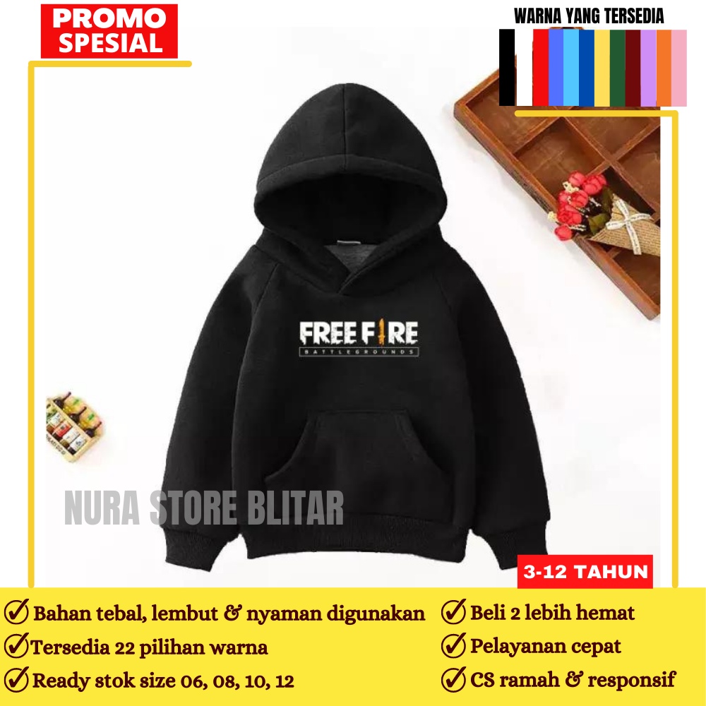 Jaket Hodie Jumper Anak  Laki Laki Perempuan Cowok Cewek Couple Kembar Model Free Fire FF Big Size M