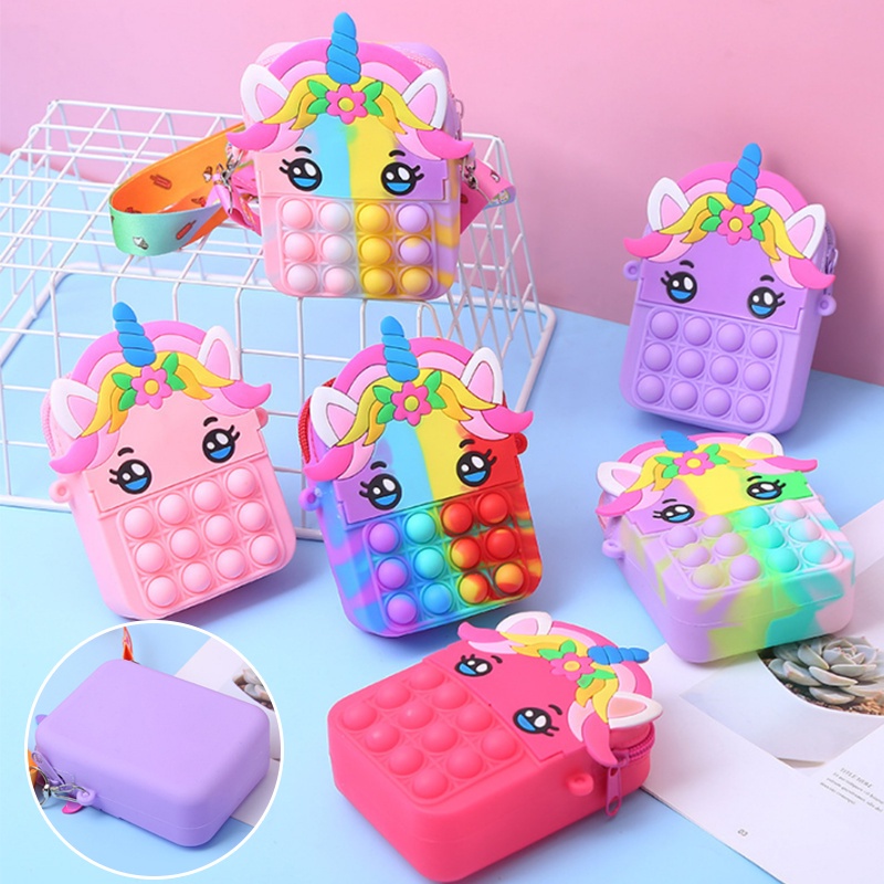 【Fast shipping】Tas Pop it Anak Unicorn Lucu Import - Tas Selempang Anak Karakter Unicorn - Tas Pop It Terbaru Import - Tas Anak Lucu Pop It Fidget Toys