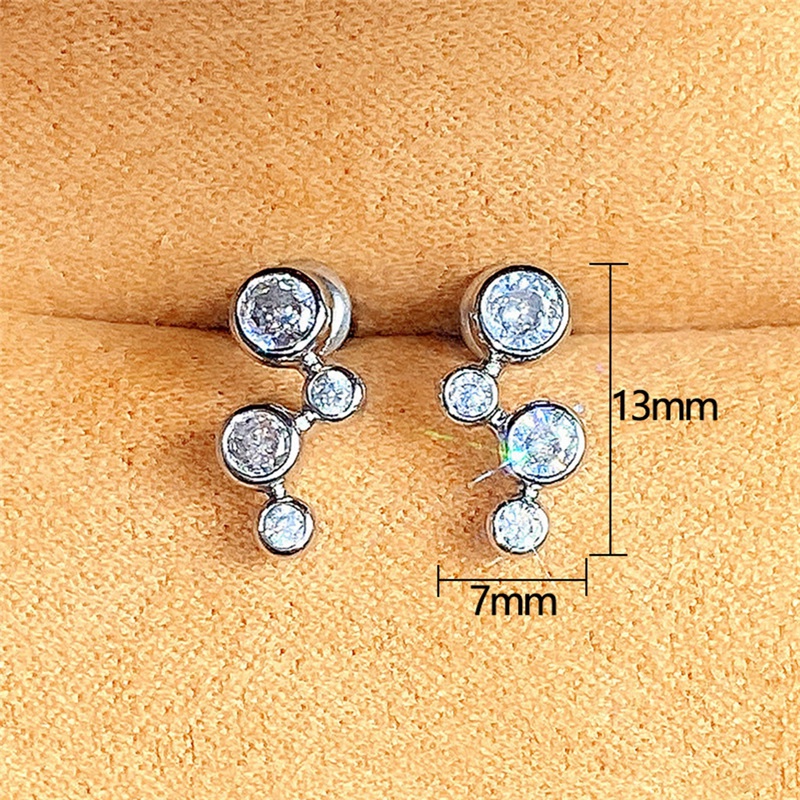 Anting Stud Bentuk Kunci Bulat Bahan Cubic Zirconia Warna Silver Gaya Minimalis Untuk Wanita