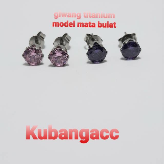 Giwang. Anting Tusuk Titanium mata Zirconia model bunga bulat Giwang titanium murah Anting murah