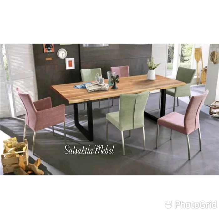 Top Table kayu jati kaki besi/ Daun kayu jati 180x80x3x75 Free Ongkir Jabodetabek