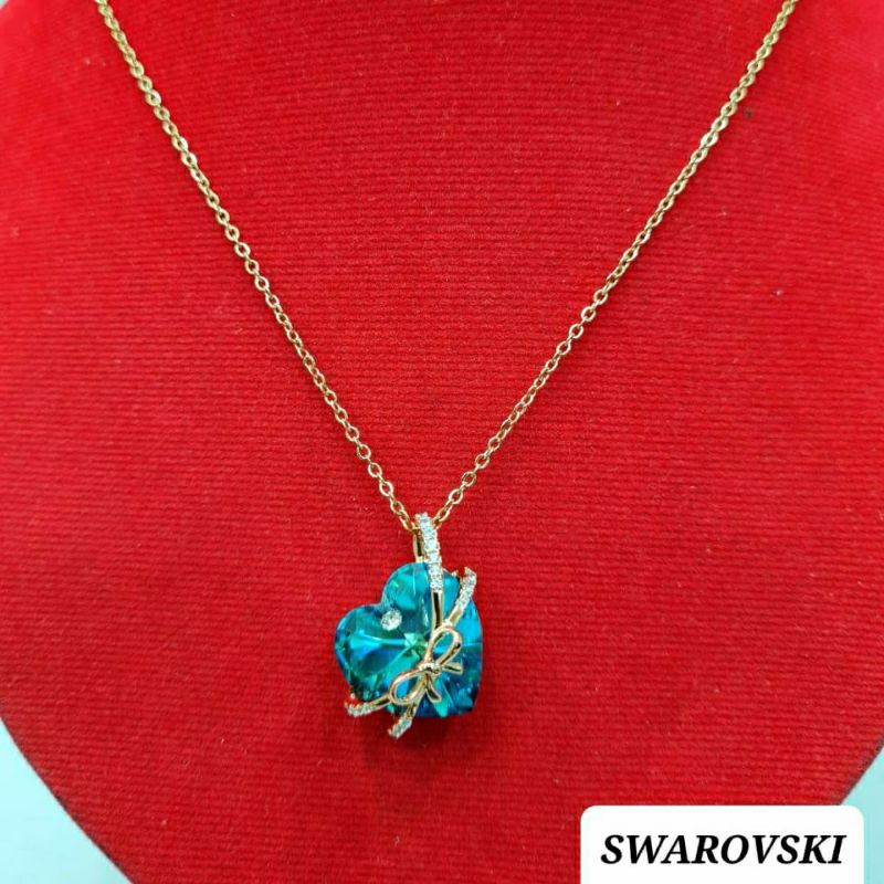 KALUNG Y438 MATA KRYSTAL SWAROVSKI ORIGINAL MATA BIRU LAUT P40+5CM GOLD