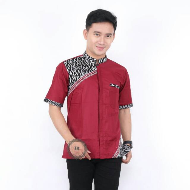 Baju Koko Pria Lengan Pendek Bordir Terbaru Kombinasi Batik