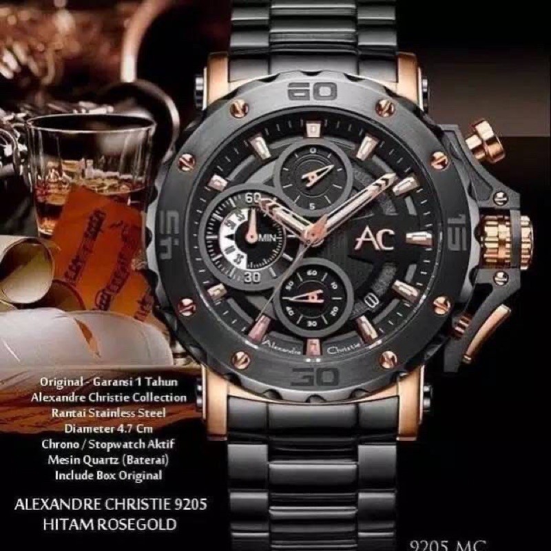 Jam Tangan Alexander Christie AC 9205 Men Tali Stainless Mesin Baterai Original