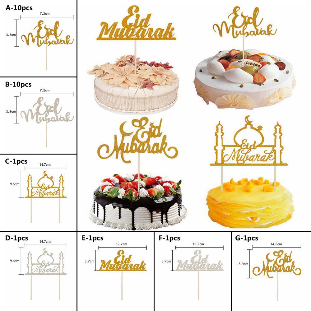 Solighter 1/10pcs Eid Mubarak New Dekorasi Ulang Tahun Pilihan Dekor Kue