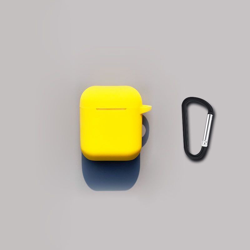 Case Pelindung Airpods I12 Tws Bahan Silikon Warna Solid Dengan Carabiner-Yellow