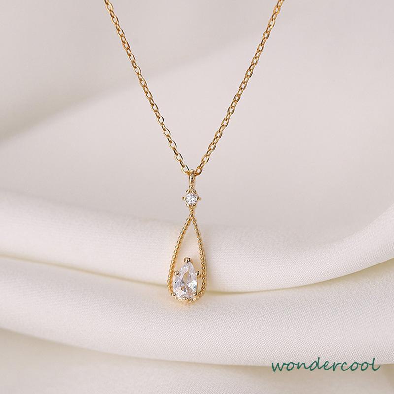 Fashion Indah Water Drop Zircon Kalung Wanita Sederhana Temperamen Rantai Klavikula-Won