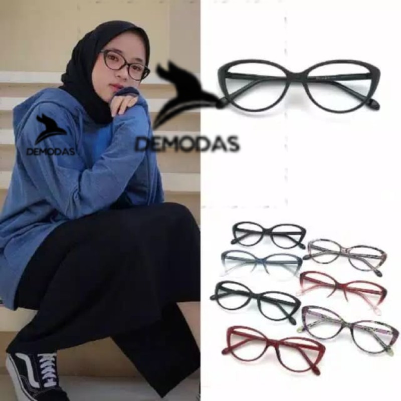 Demodas KACAMATA CAT EYE Wanita Fashion Lensa Bluecromic Photocromic Blueray AntiRadiasi Normal Minus cateye DG605