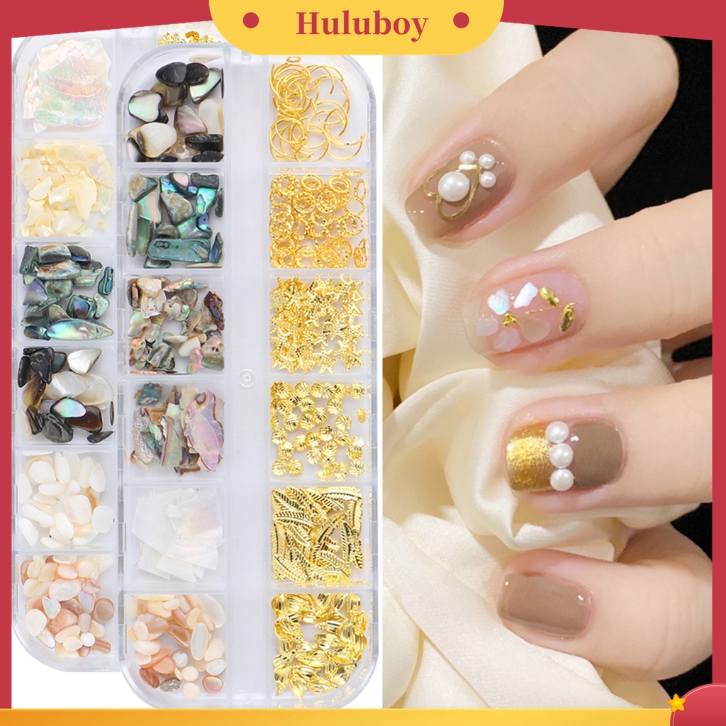 Huluboy Huluboy♡ 12 Grid / Kotak Serpihan Glitter Logam Campuran Batu Berlian Imitasi Portabel Multifungsi Untuk Dekorasi Manicure